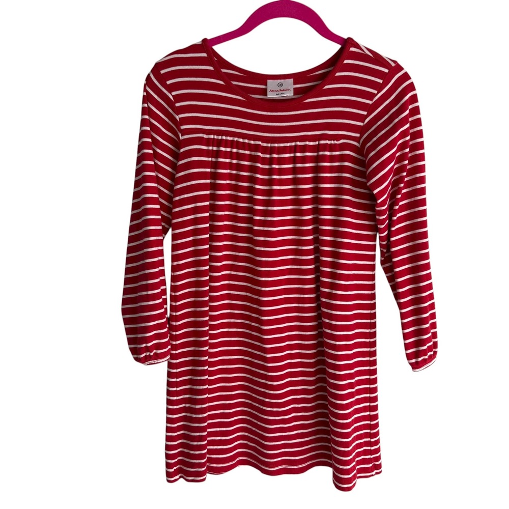 HANNA ANDERSON Red and White Striped‎ Girls Long Sleeve Dress, 8